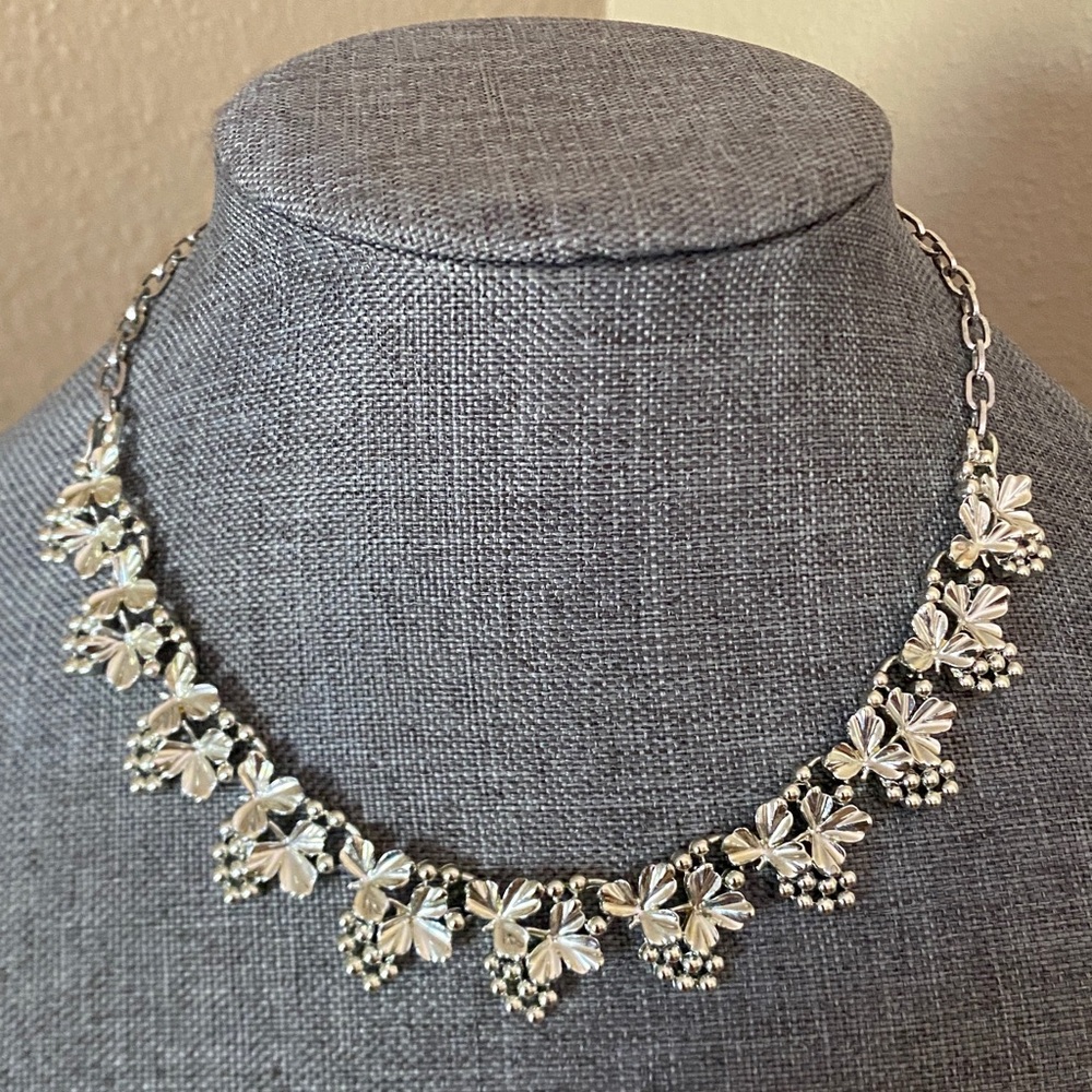 Vintage Coro Silver-Tone Floral Necklace | Adjustable 12–17” | Signed